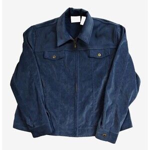 Alfred Dunner Womens Size 18P Blue Corduroy Jacket Zippered Front Button Sleeves
